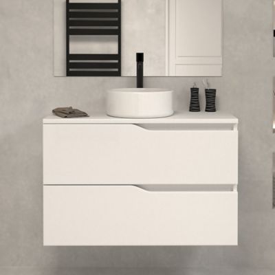Meuble de salle de bain 80 avec plateau et vasque à poser - sans miroir - 2 tiroirs - blanc - LUNA