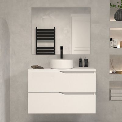 Meuble de salle de bain 80 avec plateau et vasque à poser - sans miroir - 2 tiroirs - blanc - LUNA