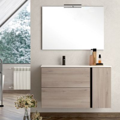 Meuble de salle de bain 80 cm vasque déportée - 2 tiroirs - PRADO - oak (chêne brut)