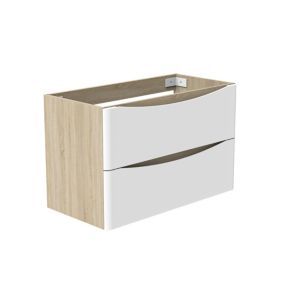 Meuble de salle de bain 80cm avec 2 tiroirs, suspendu Blanc + Chêne