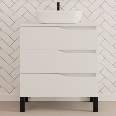 Meuble de salle de bain 80cm avec plateau et vasque à poser zeus - 3 tiroirs - sans miroir - blanc - MATA