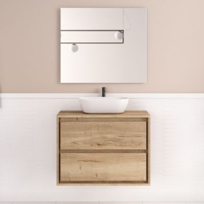 Meuble de salle de bain 80cm avec vasque à poser arrondie - 2 tiroirs - roble sanctuary (chêne clair) - ETIO