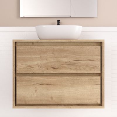 Meuble de salle de bain 80cm avec vasque à poser arrondie - 2 tiroirs - roble sanctuary (chêne clair) - ETIO