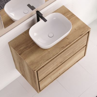 Meuble de salle de bain 80cm avec vasque à poser arrondie - 2 tiroirs - roble sanctuary (chêne clair) - ETIO