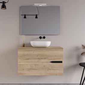 Meuble de salle de bain 80cm avec vasque à poser ovale - 2 tiroirs - roble halifax (chêne clair) - COME