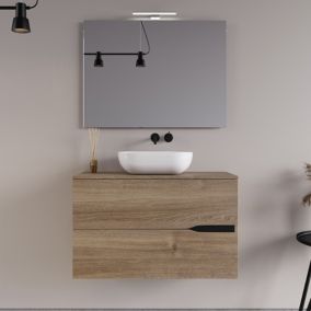 Meuble de salle de bain 80cm avec vasque à poser ovale - 2 tiroirs - roble romance (chêne) - COME