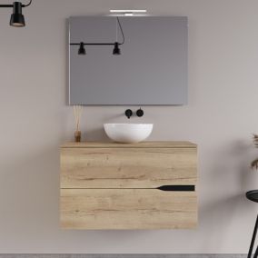Meuble de salle de bain 80cm avec vasque à poser ronde - 2 tiroirs - roble halifax (chêne clair) - COME
