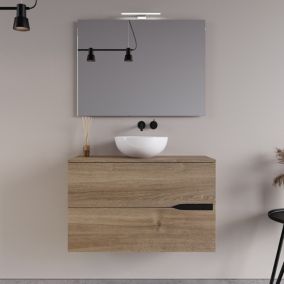 Meuble de salle de bain 80cm avec vasque à poser ronde - 2 tiroirs - roble romance (chêne) - COME