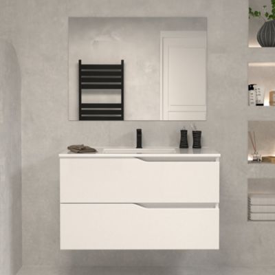Meuble de salle de bain 80cm simple vasque - 2 tiroirs - blanc - LUNA