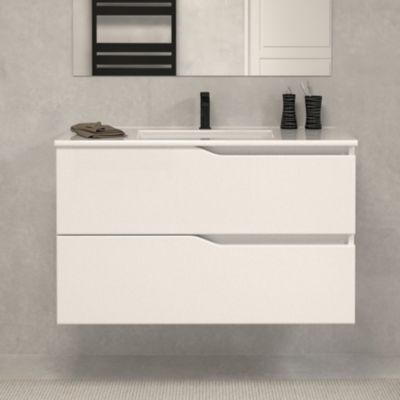Meuble de salle de bain 80cm simple vasque - 2 tiroirs - blanc - LUNA