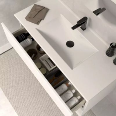 Meuble de salle de bain 80cm simple vasque - 2 tiroirs - blanc - LUNA