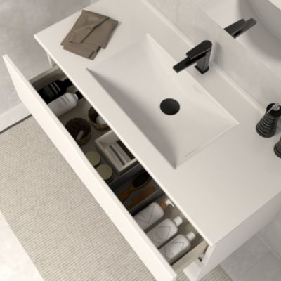 Meuble de salle de bain 80cm simple vasque - 2 tiroirs - blanc - LUNA