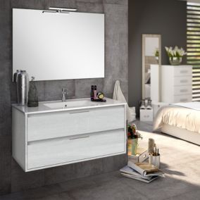 Meuble de salle de bain 80cm simple vasque - 2 tiroirs - IRIS - hibernian (bois blanchi)