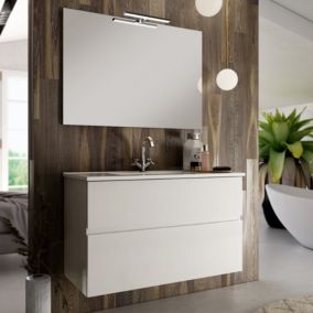 Meuble de salle de bain 80cm simple vasque - 2 tiroirs - MIG -blanc