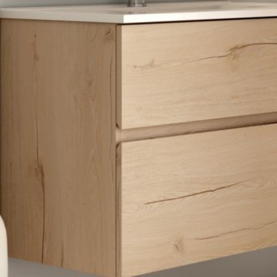 Meuble de salle de bain 80cm simple vasque - 2 tiroirs - MIG - roble (chêne clair)