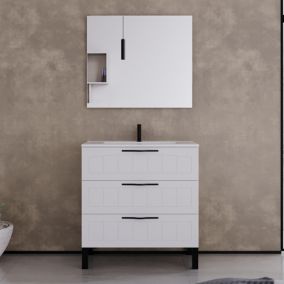 Meuble de salle de bain 80cm simple vasque - 3 tiroirs - blanc - CALA