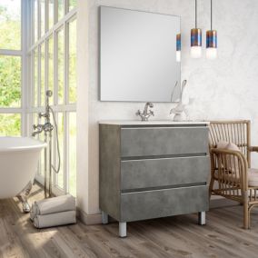 Meuble de salle de bain 80cm simple vasque - 3 tiroirs - PALMA - ciment (gris)