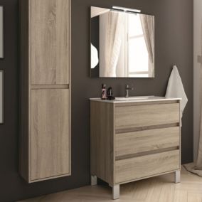 Meuble de salle de bain 80cm simple vasque - 3 tiroirs - TIRIS 3C - cambrian (chêne)