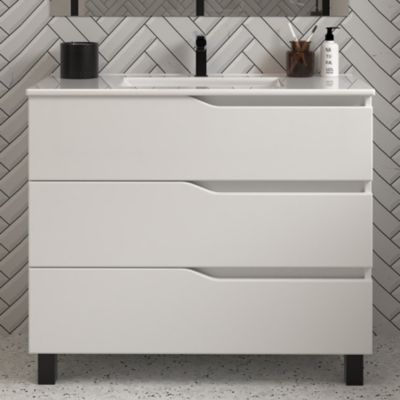 Meuble de salle de bain 80cm simple vasque - sans miroir - 3 tiroirs - blanc - MATA