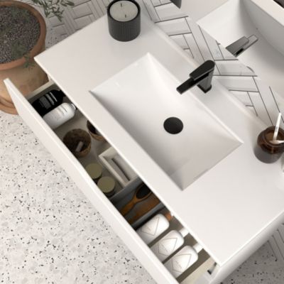 Meuble de salle de bain 80cm simple vasque - sans miroir - 3 tiroirs - blanc - MATA
