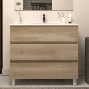 Meuble de salle de bain 80cm simple vasque - sans miroir - 3 tiroirs - blanc - MAYOR