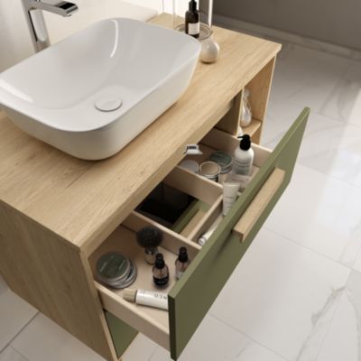 Meuble de salle de bain 80cm vasque déportée - 2 tiroirs - MALIA - blanc