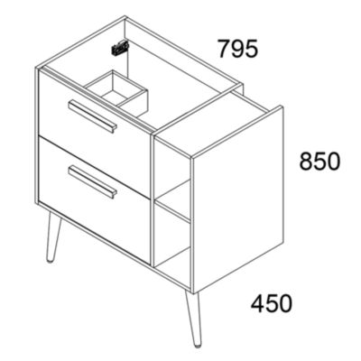 Meuble de salle de bain 80cm vasque déportée - 2 tiroirs - MALIA - blanc
