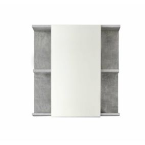 Meuble de salle de bain - Armoire de toilette avec miroir en mélaminé blanc brillant-gris. L-H-P:60-62-20cm