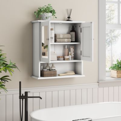 Meuble de Salle de Bain Armoire Murale Miroir avec Étagère Réglable - MDF et Verre - 50x20x60 cm - Blanc