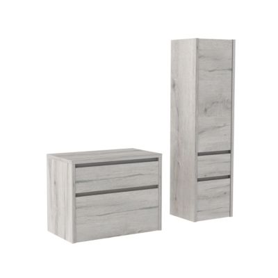 Meuble de salle de bain ASTON 80cm + plan vasque à poser + colonne Chêne Vintage