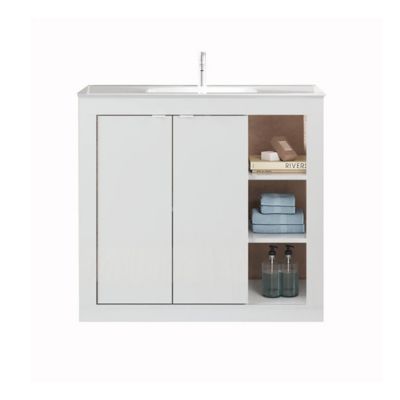 Meuble de salle de bain avec 1 vasque et 2 portes, collection VIENNE. Coloris blanc brillant