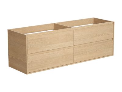 Meuble de salle de bain avec double vasque à poser en pierre et miroir - Placage chêne - 150 cm - MILIPAM