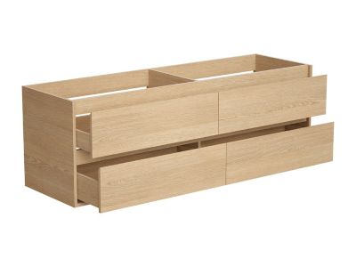 Meuble de salle de bain avec double vasque à poser en pierre et miroir - Placage chêne - 150 cm - MILIPAM