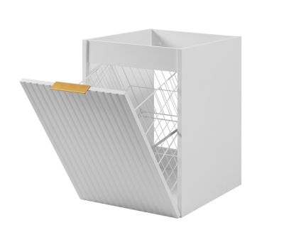 Meuble de salle de bain avec panier à linge, blanc, 40 x 57 x 46 cm, poignées dorées