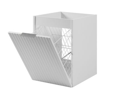 Meuble de salle de bain avec panier à linge, blanc, 40 x 57 x 46 cm, poignées en argent