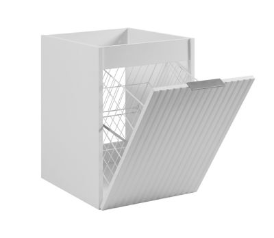 Meuble de salle de bain avec panier à linge, blanc, 40 x 57 x 46 cm, poignées en argent