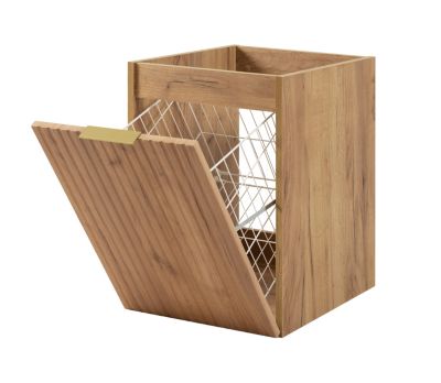 Meuble de salle de bain avec panier à linge, chêne Craft, 40 x 57 x 46 cm, poignées dorées