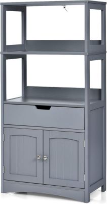 Meuble de Salle de Bain avec Tiroir et 2 Etagère, en Bois , Moderne, pour Cuisine, Salon, Salle de Bain, 60 x 32,5 x 122 CM(Gris)