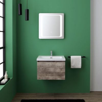 Meuble De Salle De Bain Avec Tiroir Finition Ciment 60Cm Miroir Avec Led - Madrid
