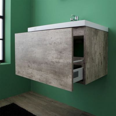 Meuble De Salle De Bain Avec Tiroir Finition Ciment 60Cm Miroir Avec Led - Madrid