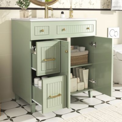 Meuble de salle de bain avec une vasque en céramique - avec 2 portes et 2 tiroirs - vert (robinet non inclus)