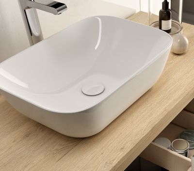 Meuble de salle de bain avec vasque à poser arrondie et miroir avec applique KING - Roble (chêne clair) - 80cm