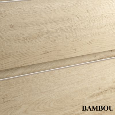 Meuble de salle de bain avec vasque à poser ronde BALEA et miroir Led STAM - Bambou (chêne clair) - 70cm
