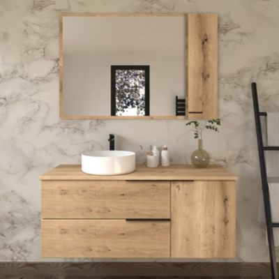 Meuble de salle de bain avec vasque à poser ronde et armoirette KING - Roble (chêne clair) - 120cm