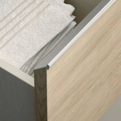 Meuble de salle de bain avec vasque à poser ronde PALMA et miroir Led STAM - Bambou (chêne clair) - 80cm