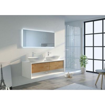 Meuble de salle de bain Bellano 1400 Bois naturel et Blanc