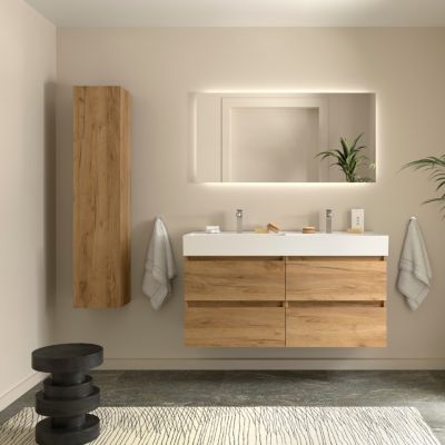 Meuble de salle de bain BEQUIA 120cm Chêne Vasque Porcelaine