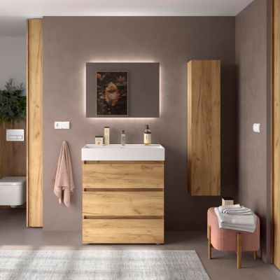 Meuble de salle de bain BEQUIA 3C 80cm Chêne Vasque Veneto Porcelaine Centrale