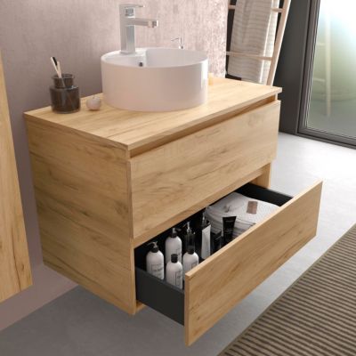 Meuble de salle de bain BEQUIA 60cm Chêne Vasque à poser