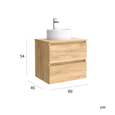 Meuble de salle de bain BEQUIA 60cm Chêne Vasque à poser